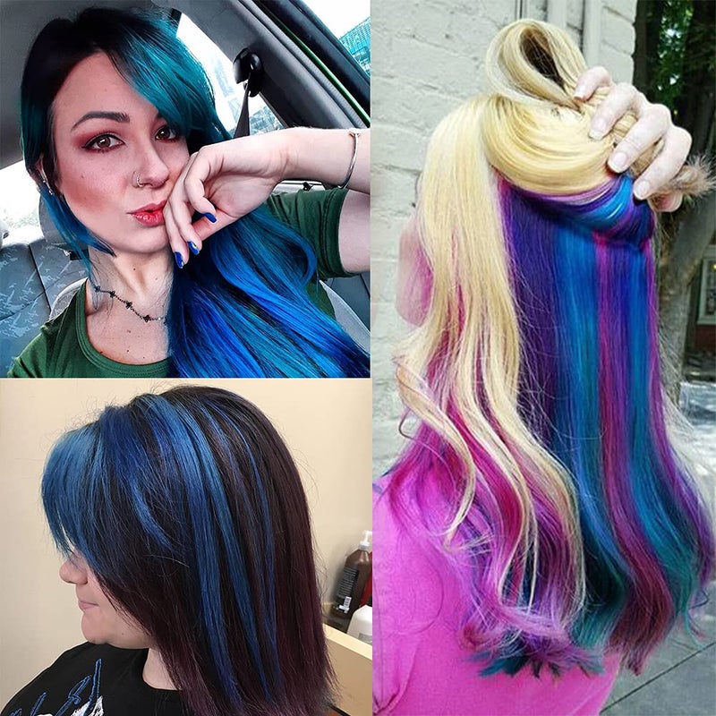 KGBFASS 24 Packs Colored Clip in Hair Extensions 20'' Colorful Straight Hair Extensions Clip in for Kids Multi-Colors Party Highlights Hairpieces(Pink,Purple,Blue) - Image 4